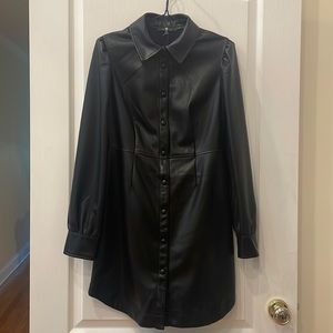 7 For All Mankind Faux Leather Black Long Sleeve Button Up Dress